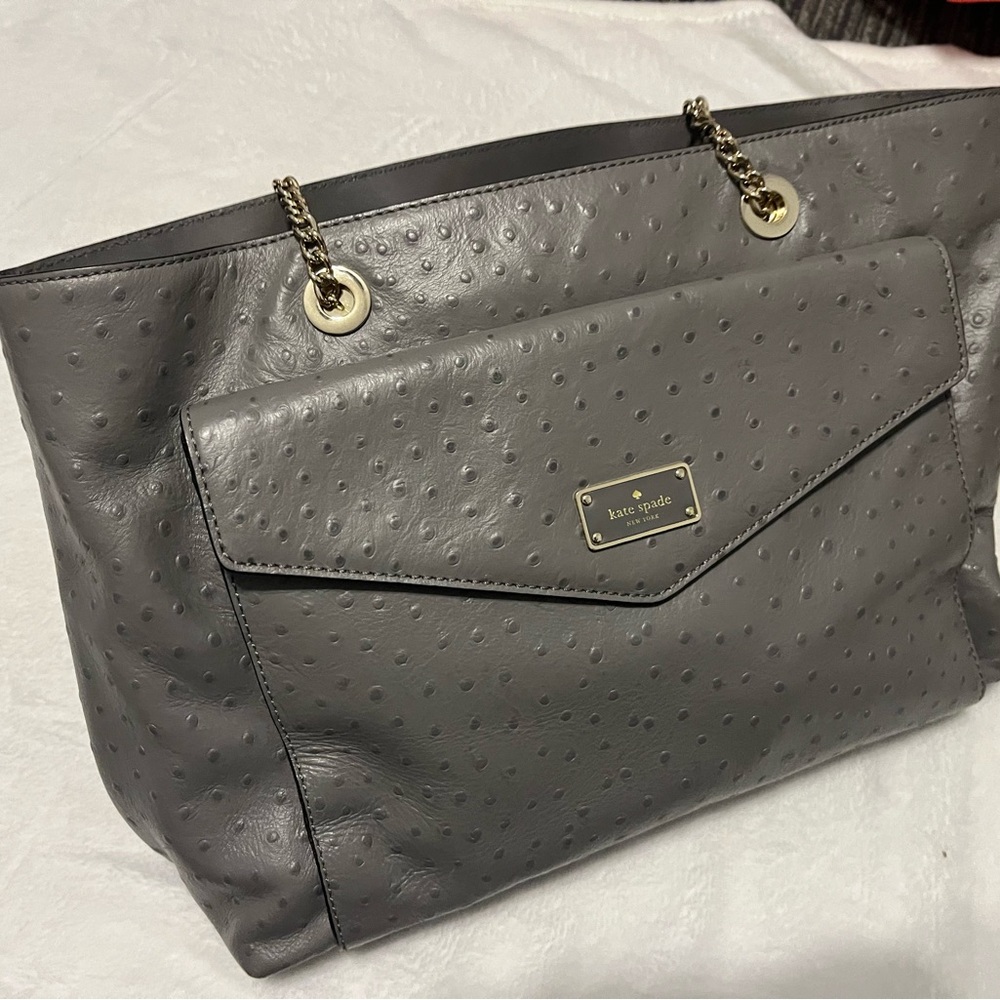 Kate Spade Gray Ostrich Leather Tote